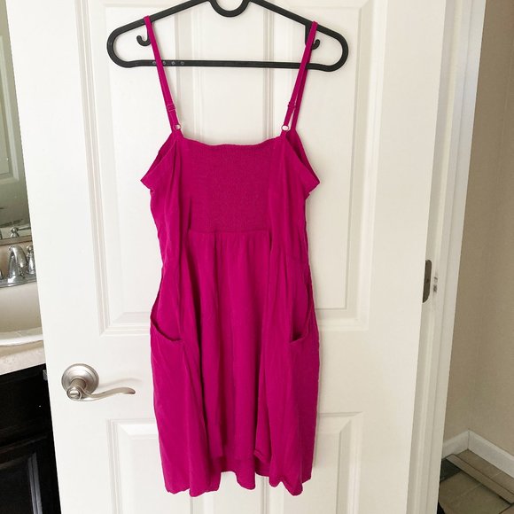 Magenta Poplin Strappy Button-Up Mini Dress with Pockets Size Small - Picture 2 of 5